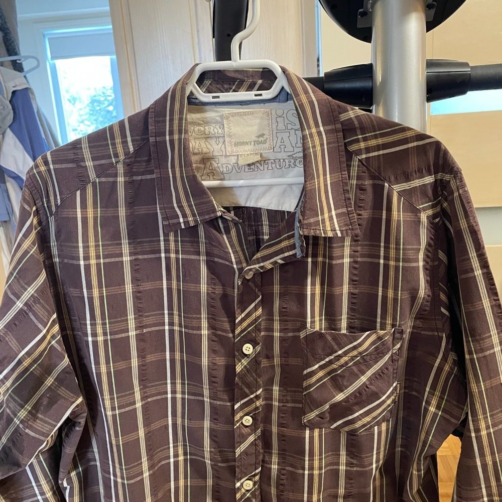 Horny Toad brown/cream plaid long sleeve shirt